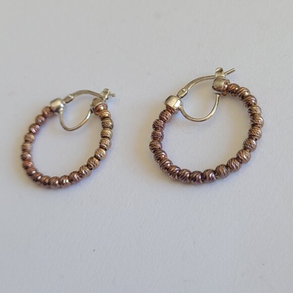 Vintage Sterling Silver Dazzling Bronze Boho Western Beaded Round Hoop Earrings - Picture 4 of 7